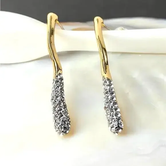 NEW Linear Crystal Earrings Pave Gold Clear CZ Alexis Bittar Solanales STYLE M31 - Picture 1 of 3